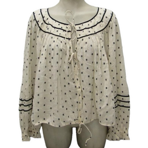 NEW ULLA JOHNSON Women's Top Francoise Long Sleeve Blouse Size 16 Ivory